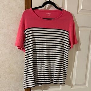 Kim Rogers Pink and Black Striped Short Sleeve Top 2X NWOT.